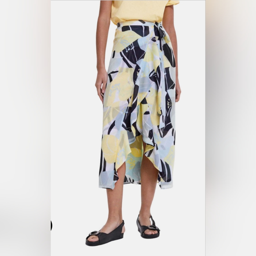 The Kooples Long Green Formal Skirt With Floral Motif Size 3 (Large)
